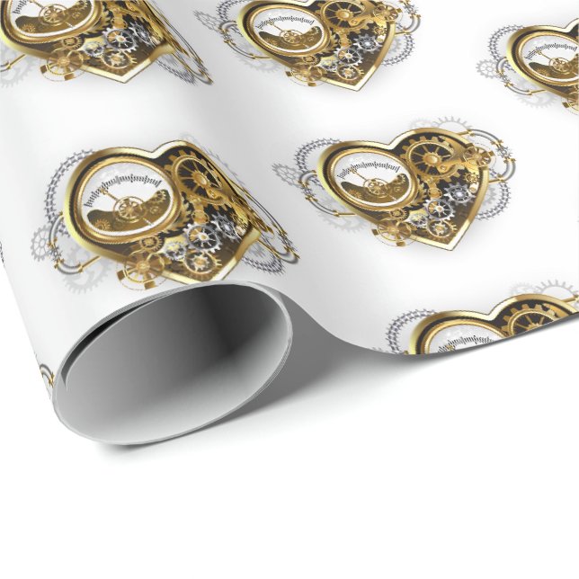 Papel De Regalo Corazón Steampunk con un Manómetro (Esquina del rollo)