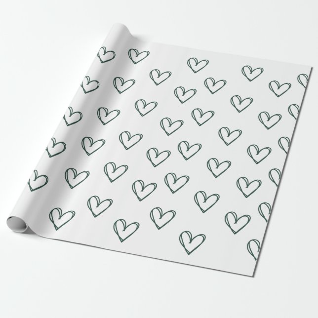 Papel De Regalo corazón verde sobre hojas de envolver blancas (Desenrollado)