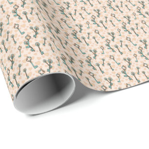Papel De Regalo Corazón vintage crema y llave esqueleto de San Val
