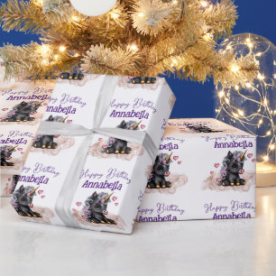 Papel De Regalo Corazón y unicornio de bebé negro