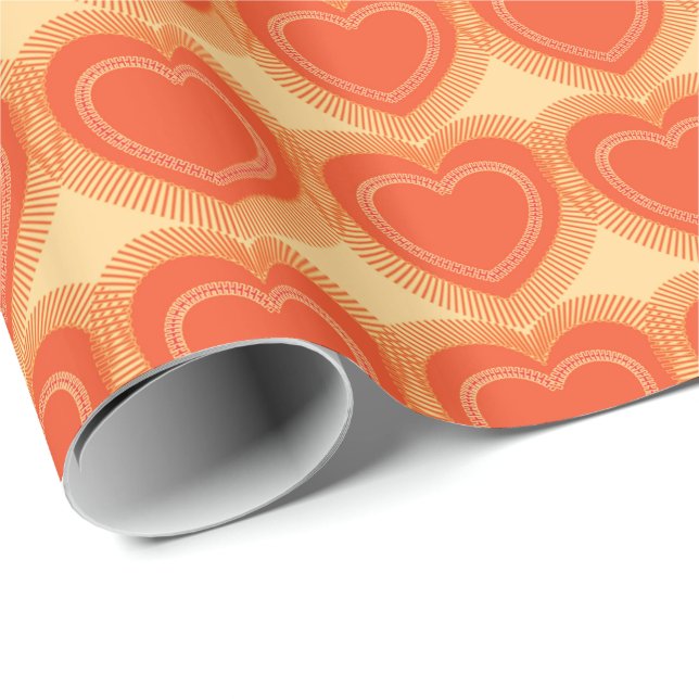 Papel De Regalo Corazones abstractos modernos - mandarina (Esquina del rollo)