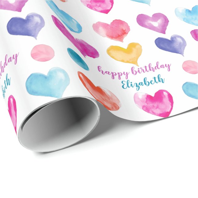 Papel De Regalo Corazones acuarelas de Bonito de cumpleaños person (Esquina del rollo)