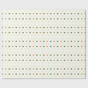 Papel De Regalo Corazones adorables / crema de naranja verde