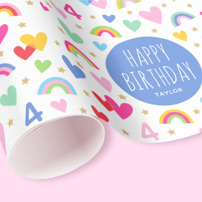 Papel De Regalo Corazones arcoiris 4Nacimiento Nombre personalizad (Subido por el creador)