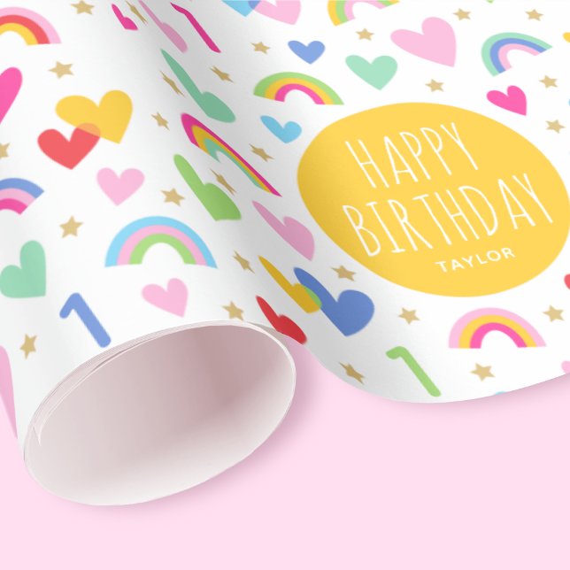 Papel De Regalo Corazones arcoiris Primer nombre personalizado cum (Subido por el creador)