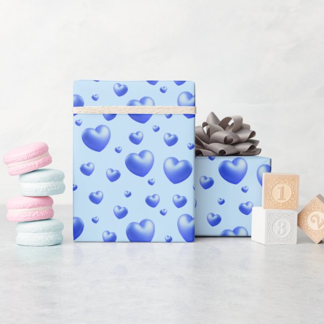 Papel De Regalo Corazones Azules de Bebé (Baby Shower)