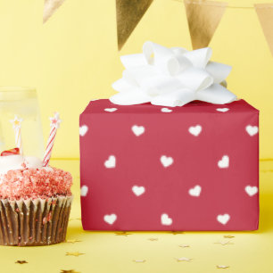 Papel De Regalo Corazones blancos pequeños en el patrón rojo