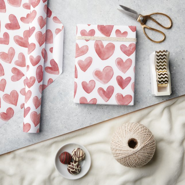 Papel De Regalo Corazones Blancos Rojos (Artesanía)