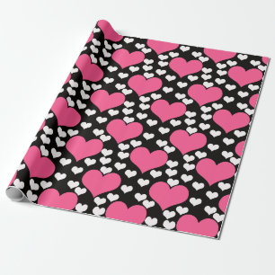 Papel De Regalo Corazones Blancos Rosados Sobre Negro