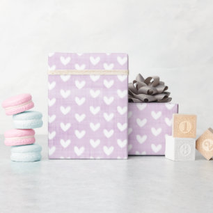 Papel De Regalo Corazones Blancos sobre Lino Morado Claro