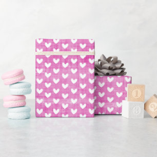Papel De Regalo Corazones Blancos sobre Lino Rosa Magenta