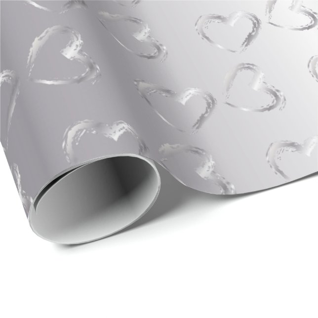 Papel De Regalo Corazones Bodas plateados elegantes (Esquina del rollo)