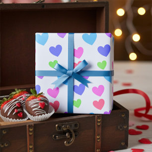 Papel De Regalo Corazones brillantes en colores suaves pasteles en