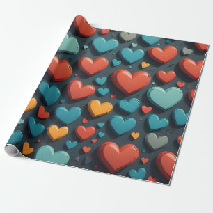 Papel De Regalo Corazones coloridos, arte de San Valentín 