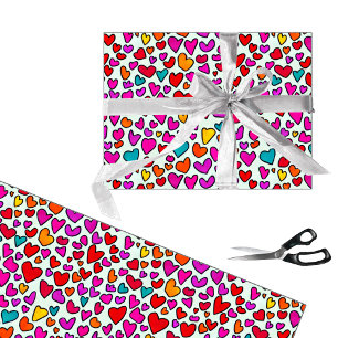 Papel De Regalo Corazones coloridos, patrón simple sin costura