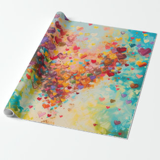 Papel De Regalo Corazones Coloridos Pintan Arte Amor Romántico