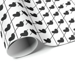 Papel De Regalo Corazones con Rayas Negro y Blanco
