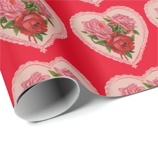 Papel De Regalo Corazones con Rosas (Esquina del rollo)