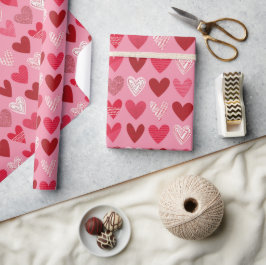Papel De Regalo Corazones cortos en diferentes tonos rosas