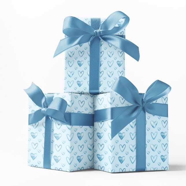 Papel De Regalo Corazones de acuarela azul bebé (Baby Blue Watercolor Hearts Wrapping Paper)