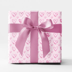 Papel De Regalo Corazones de Acuarela Rosa Claro