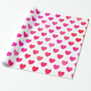 Papel De Regalo Corazones de acuarela rosada roja