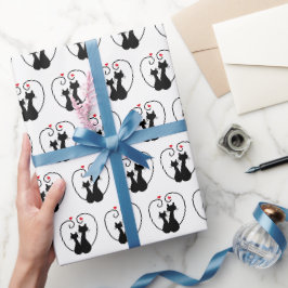 Papel De Regalo Corazones de amor de gato negro