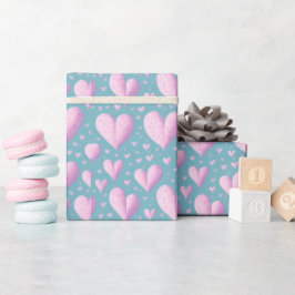 Papel De Regalo Corazones De Amor Lindos Rosa Y Azul Pastel Femeni