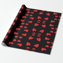Papel De Regalo corazones de amor rojos en negro