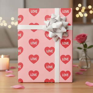 Papel De Regalo Corazones de Amor Rosas y Rojos con Patrón