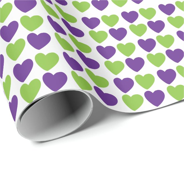 Papel De Regalo Corazones de amor verdes moradas (Esquina del rollo)
