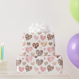 Papel De Regalo Corazones de animales del leopardo del crema marró