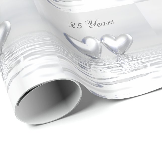 Papel De Regalo Corazones de aniversario de plata (Esquina del rollo)