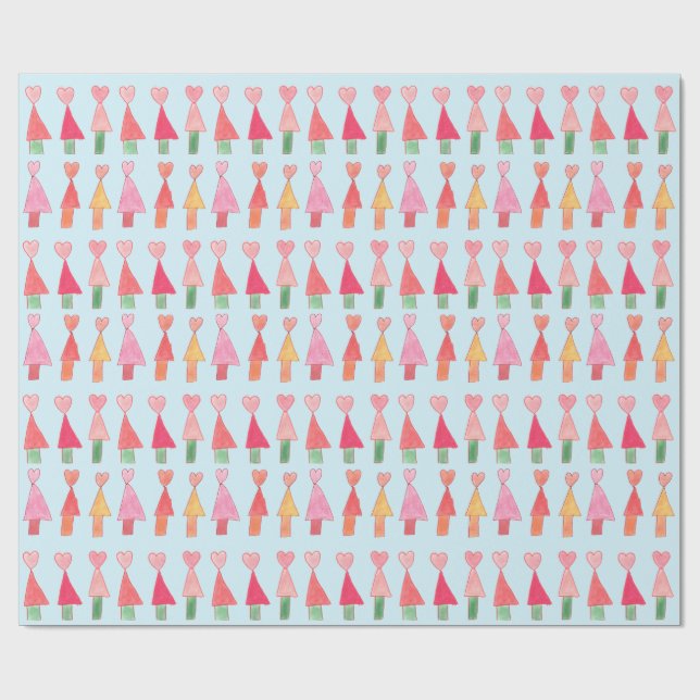 Papel de Regalo Corazones de Árbol de Navidad (Superficie plana)