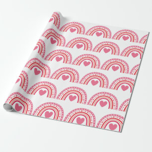 Papel De Regalo Corazones de arcoiris color de agua rosado