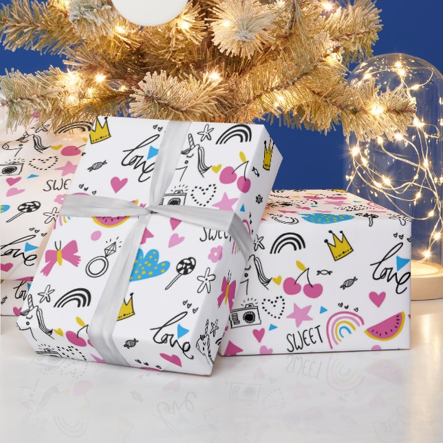 Papel De Regalo Corazones de arcoiris de Cute Girly Unicornio (Vacaciones)