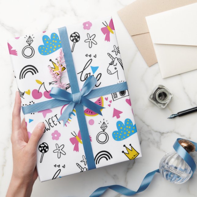 Papel De Regalo Corazones de arcoiris de Cute Girly Unicornio (Regalar)