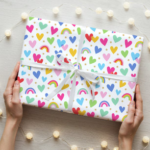 Papel De Regalo Corazones de arcoiris deliciosos San Valentín