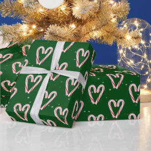 Papel De Regalo Corazones De Caña De Candy Y Copos De Nieve En Ver