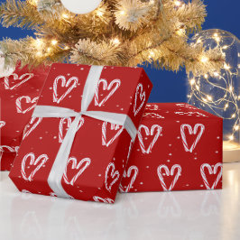 Papel De Regalo Corazones de caña de caramelo en copos de nieve