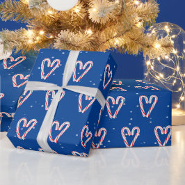 Papel De Regalo Corazones de Caramelo de Navidad en Copos de Nieve