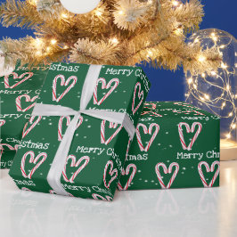 Papel De Regalo Corazones de Caramelo de Navidad en Copos de Nieve