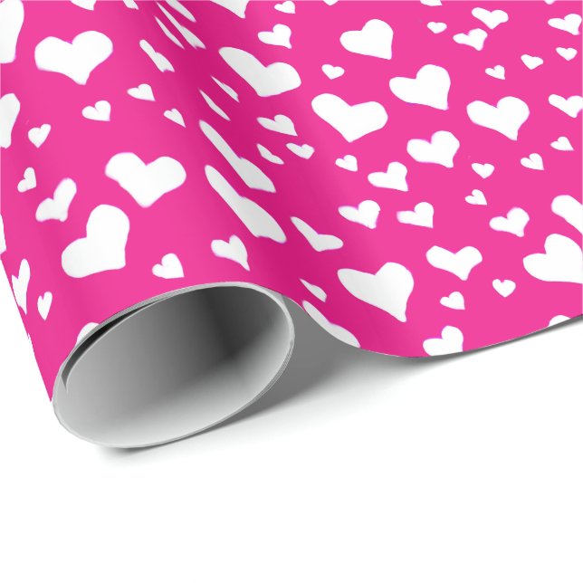 Papel De Regalo Corazones de cerdo blanco en rosa fucsia (Esquina del rollo)