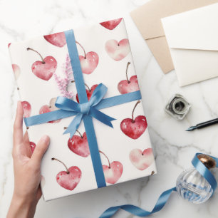 Papel De Regalo Corazones de Cereza Roja Día de San Valentín