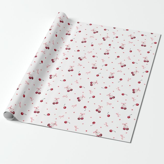 Papel De Regalo Corazones de cerezas rojas curadas (Desenrollado)