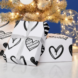Papel De Regalo Corazones De Color Blanco Y Negro Con Amor