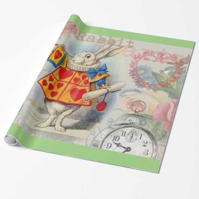 Papel De Regalo Corazones de Conejo Blanco Alice Clásico (Desenrollado)