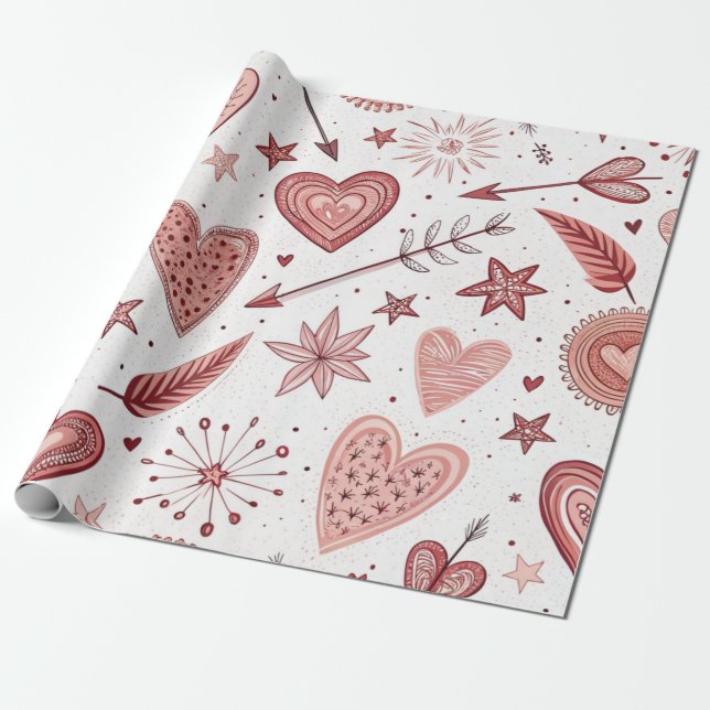 Papel De Regalo Corazones de Doddle Rosado Arrojan a Valentine (Desenrollado)