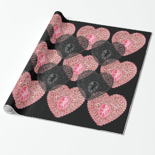 PAPEL DE REGALO CORAZONES DE ENCAJE DE CUPIDO DE TAZA NEGRA DE SAN