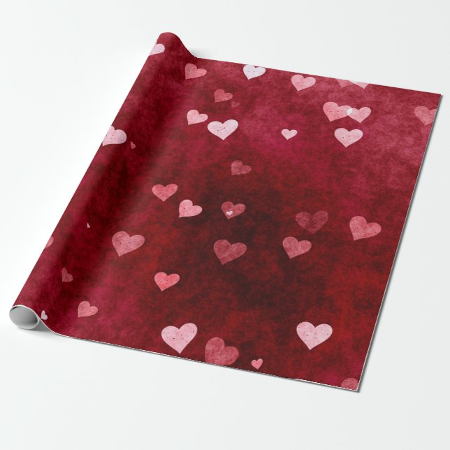 Papel De Regalo Corazones De Fondo Rojo (Desenrollado)
